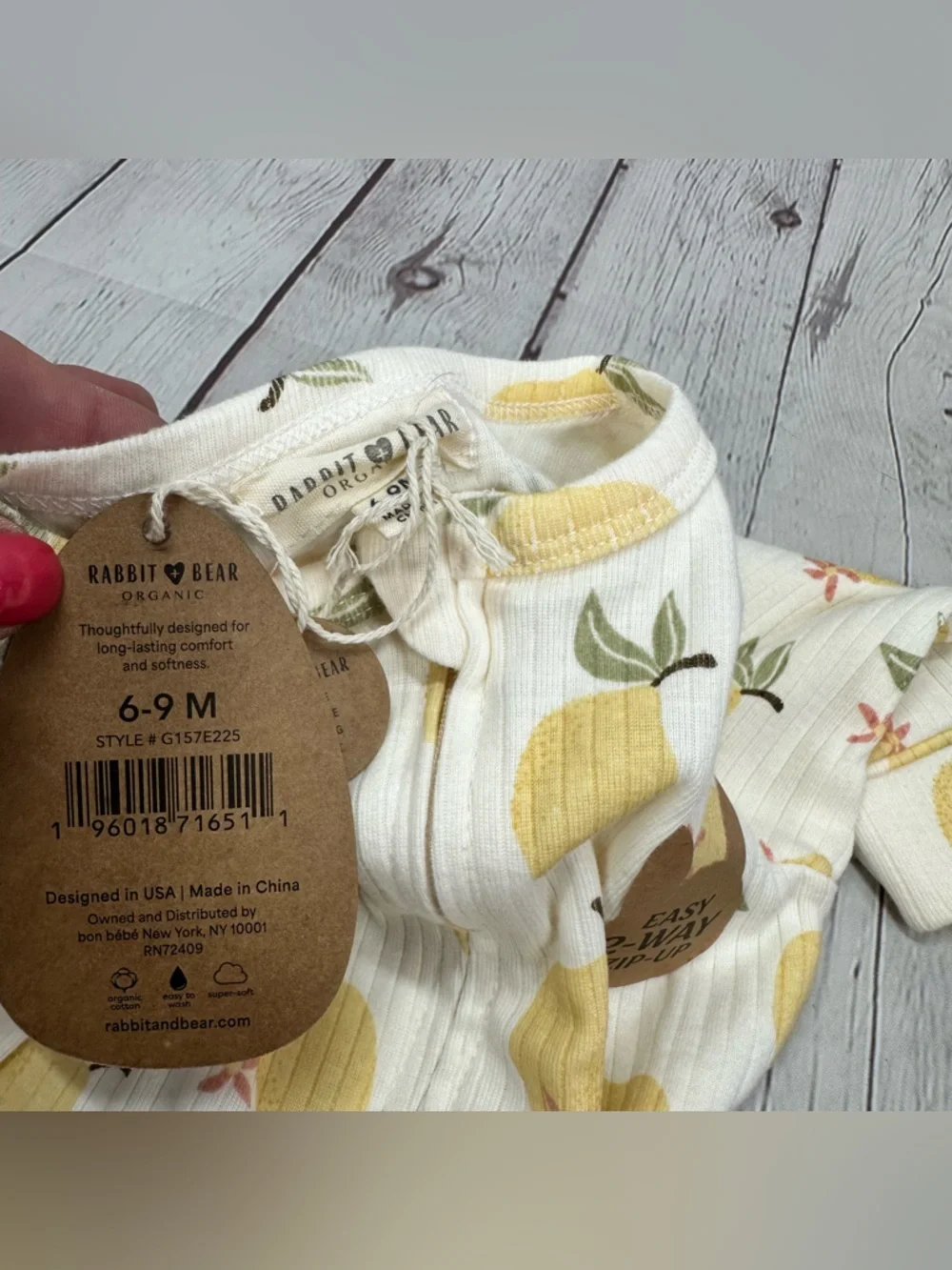 NWT Rabbit & Bear Lemon Print Footed One-Piece 6-9M coquette boho cottagecore